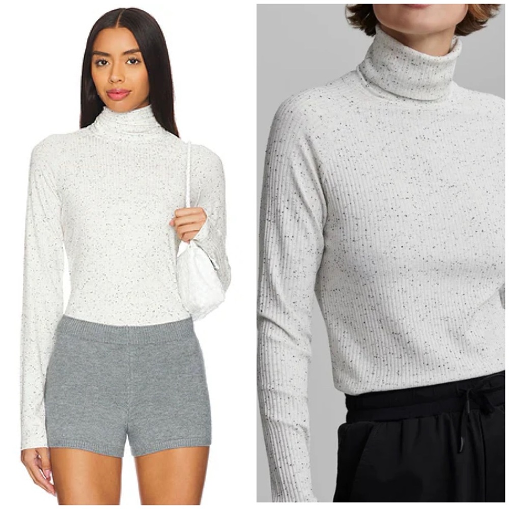 Varley Women’s Roya Rollneck Long Sleeve Tee- Egret/Black Sz Small